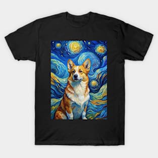 Pembroke Welsh Corgi Dog Breed Painting in a Van Gogh Starry Night Art Style T-Shirt
